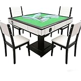 HUANGZHE Auto Foldable Mahjong Table for Chinese//Taiwanese (Stylish White) | Easy 30-Minute Assembly, 144 Tiles Without Number Markings, Designed for Chinese Mahjong Players