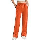 PINSPARK Women's High Waisted Straight Leg Sweatpant Comfy Interior Drawstring Workout Sweat Pants Pocket Fall Casual Pant