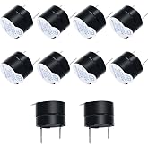mxuteuk 10pcs DC5V Black Mini Active Piezo Buzzers Electronic Buzzer Alarm Sounder Speaker Beep Tone, Fit for Computers Printers Electronic Components HF-12095