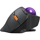 ProtoArc EM02 Wireless Trackball Mouse, 0/15&deg; Adjustable Angle, Purple | Two Ergonomic Modes, Thumb Control to Reduce Fatigue, 3 Devices Bluetooth &amp; 2.4G, precise and smooth tracking, Rechargeable