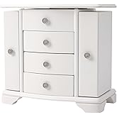 Stufurdecor White Jewelry Box,Wooden Jewelry Box With Top Mirror, With Hook And Velvet Lining Large Jewelry Boxes For Women,Suitable As Christmas Gift For Friends