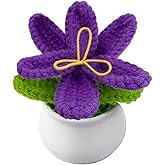 Phaicoilo Crochet Potted Tulip Flowers: Artificial Knitted Tulips for Home Office Decor Present (Purple)