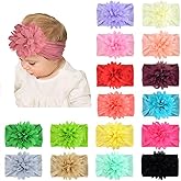 Snadulor 12 Pcs Baby Girl Headbands with Flowers,Chiffon Flower Baby Girls Headbands Cute Nylon Headbands for kids Baby Girls toddlers,Random Color