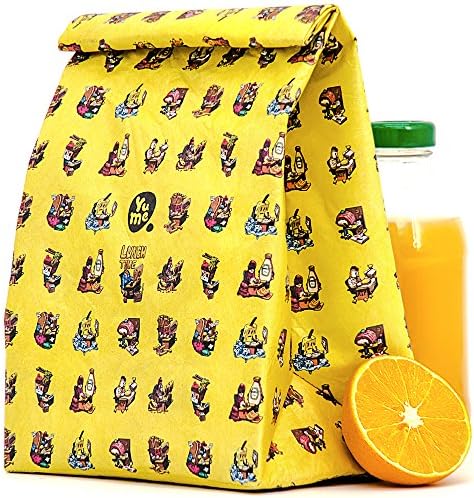 Thermal Lunch Bag by Yume - Large Insulated Paper Lunch Sack Box "Lunch time”, Foldable &amp; Reusable Bags with Designer Prints &amp; Magnetic Handle for Adults &amp; Children Who Like Healthy Packed Lunches.