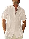 Mens Short Sleeve Guayabera Shirts Linen Cotton