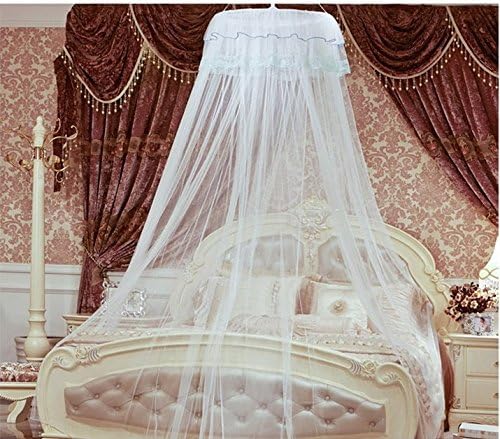 Mosquito Net Bed Canopy with Lace Dome, White (white)