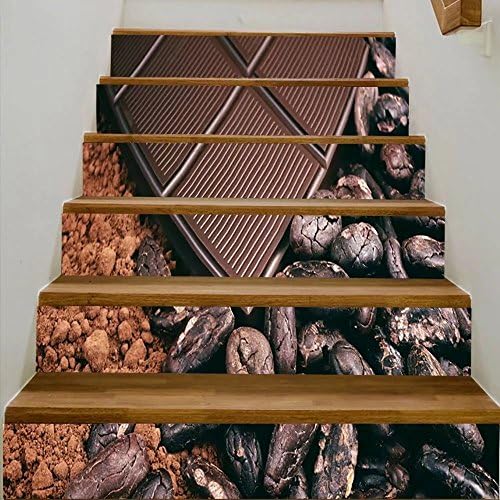 vanfan 3D Creative bar of chocolate cocobeans cocopowder DIY Refurbished Stairs Stickers Removable Waterproof Stairs Mural（39.3"w x 7"h x 6PCS）