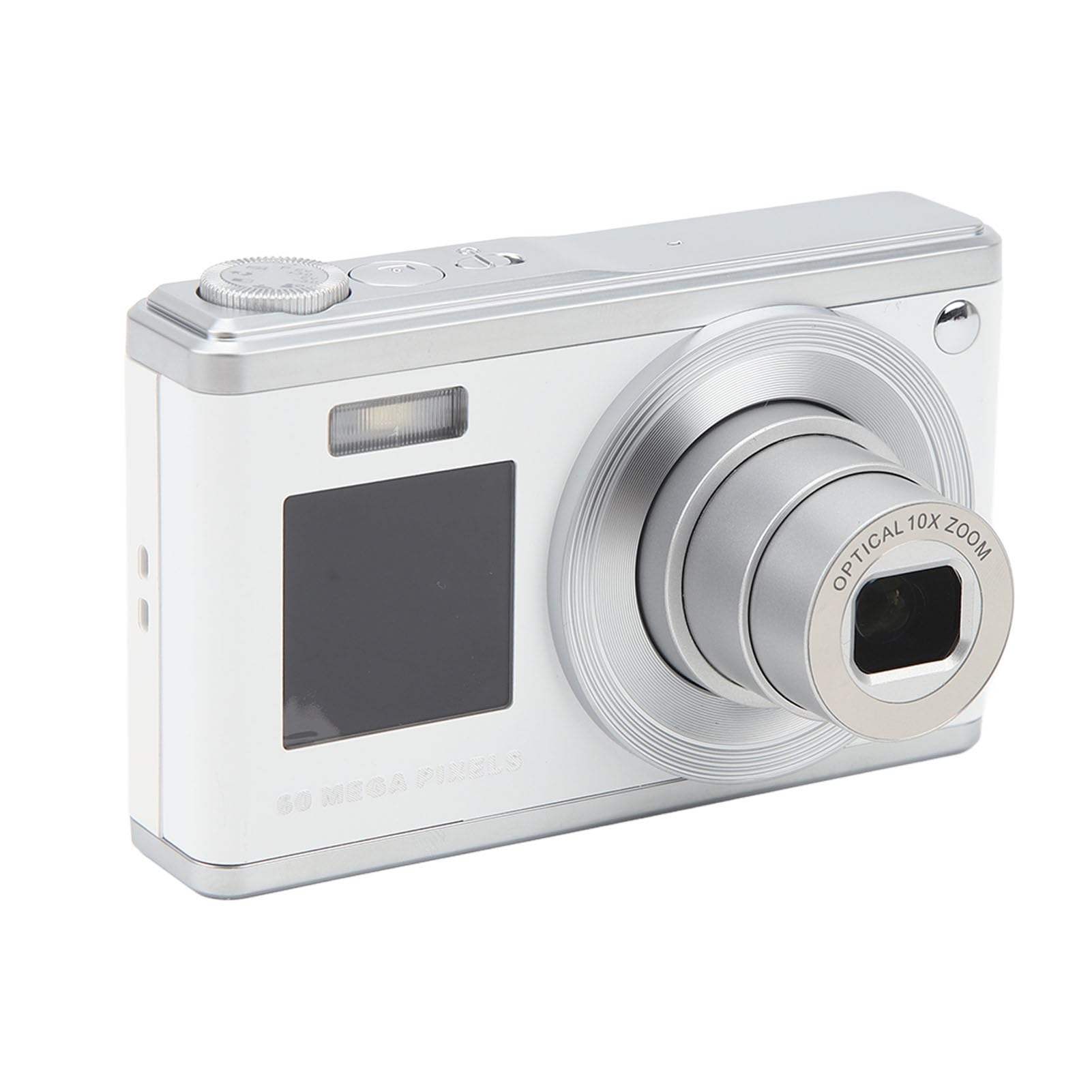 60MP 4K Digital Camer, Vlogging Camera with Front and Rear Dual IPS HD Screen, Compact Portable Mini Digital Camera, 10X Optical Zoom, Built-in Fill Light, Auto Focus (White)