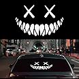 jokormo 1 PC Car Rear Windshield Sticker, 15.74" x 10.23" Halloween Atmosphere Devil Smiley Shape Reflective Car Sticker, Holiday Decoration Modification Accessory, for Most Cars (White & Silver)