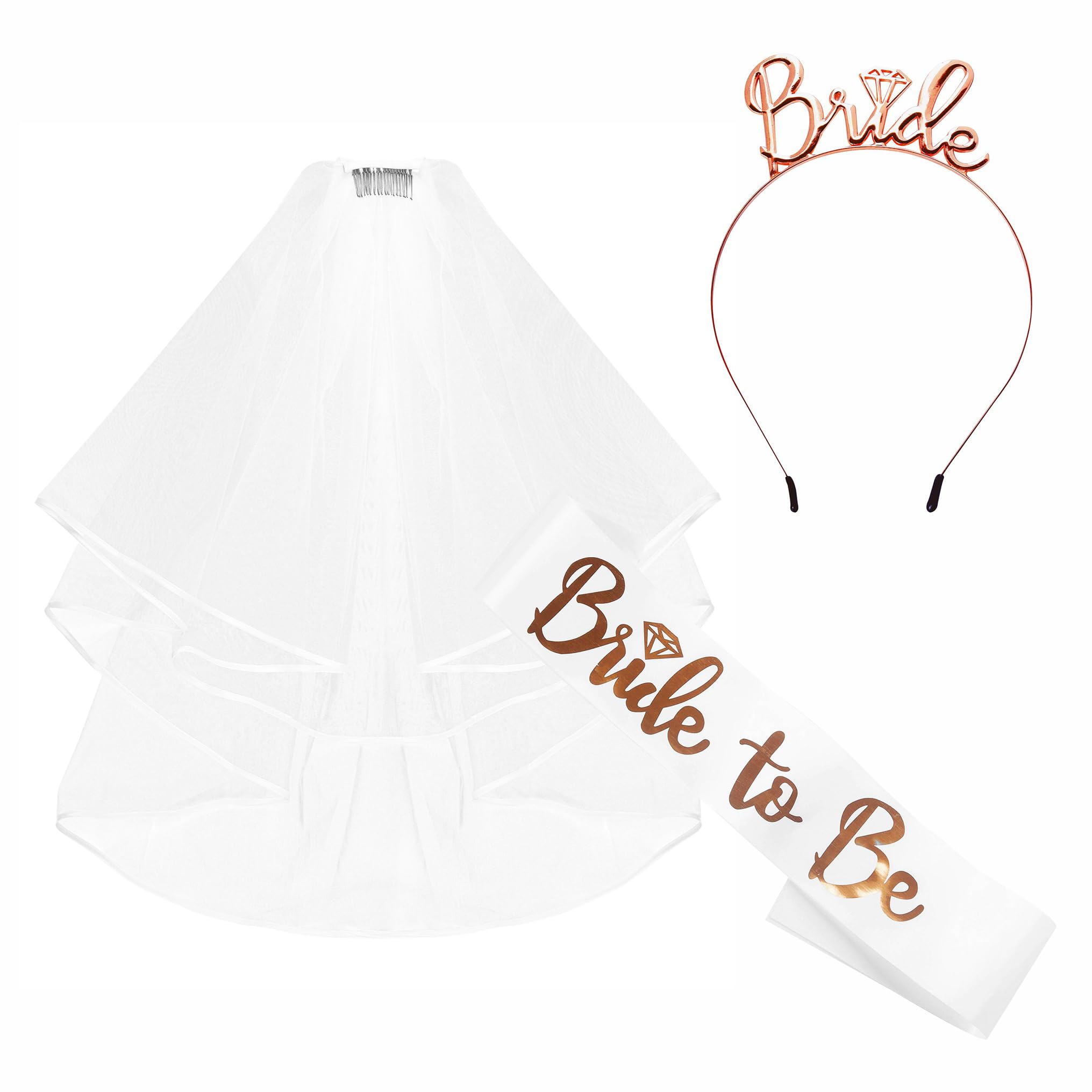 ZSYIULIA Bride to Be Sash and Tiara Set, Wedding Bride Sash and Veil Tiara Headband, Hen Do Accessories for Wedding Bridal Shower, White