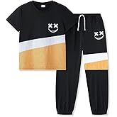 Vitalique Size 5-13 Years Boys Summer/Spring Outfits Set Short Sleeve T-Shirt & Pants Kids Boys Fall Fashion Clothes Sets