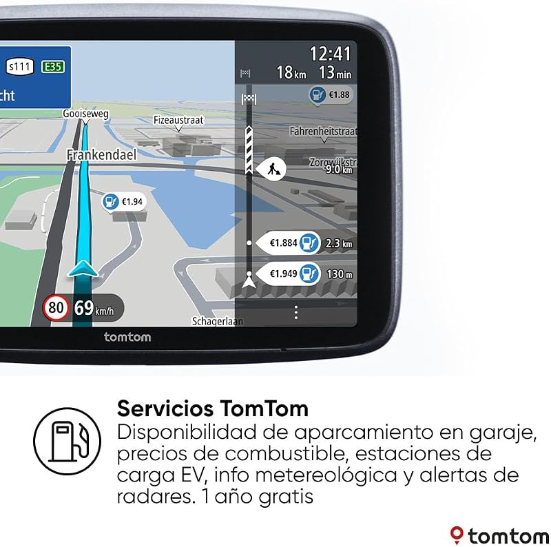 GPS para Coche Go Superior (7 Pulgadas, Estado del tráfico y alertas de radares Gracias a TomTom Traffic, mapas del Mundo, actualizaciones rápidas Mediante WiFi, Precio del Combustible)