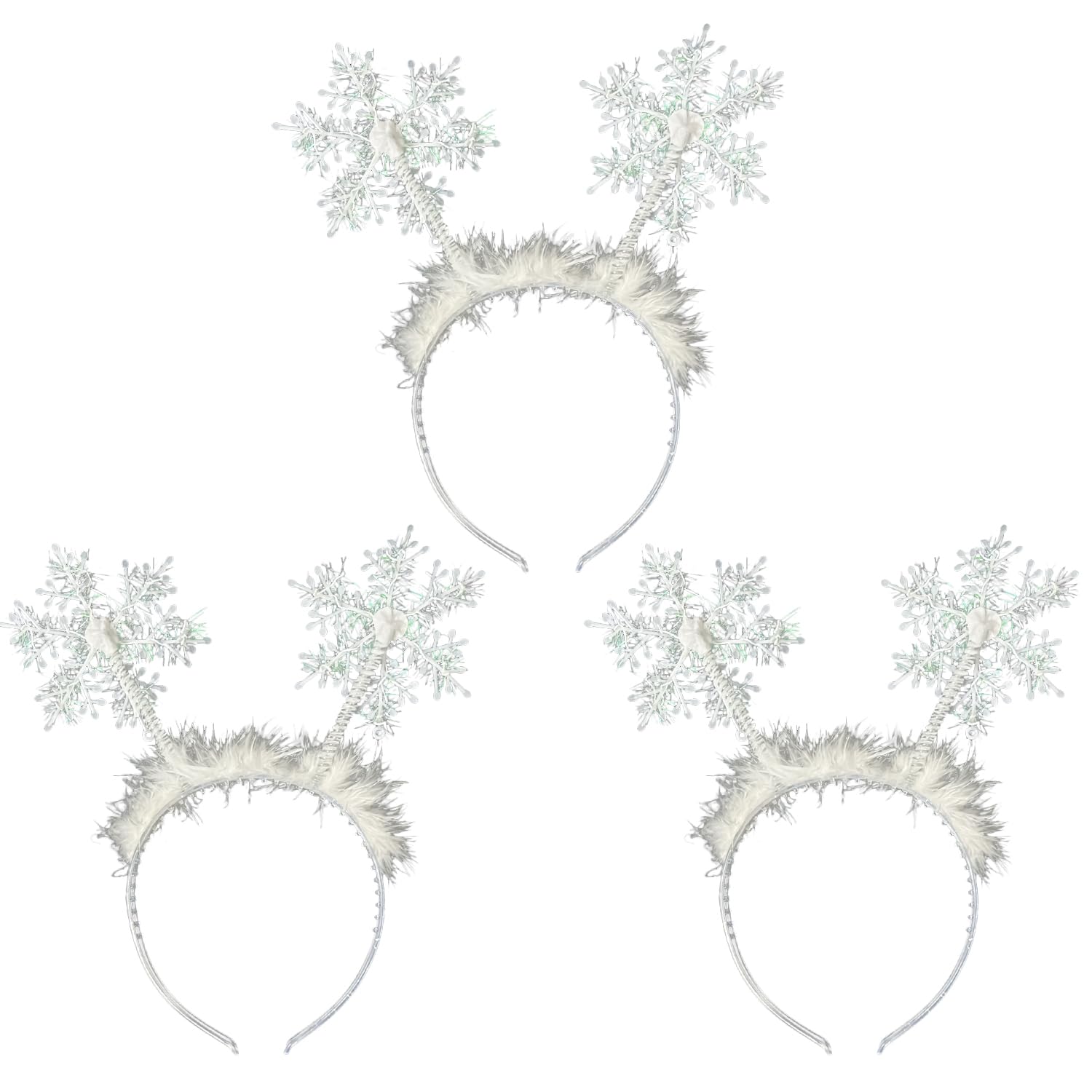 JNAWA 3Pieces Snowflake Headband Charming Girls Hair Bands White Headdress Xmas Party Hair Accessories for Party Banquet