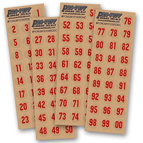 Pro-Tuff Decals Number Decals for Helmets (Football, Lacrosse, Baseball, Softball, Hockey) 100 Stickers (Red) - Thumbnail 3