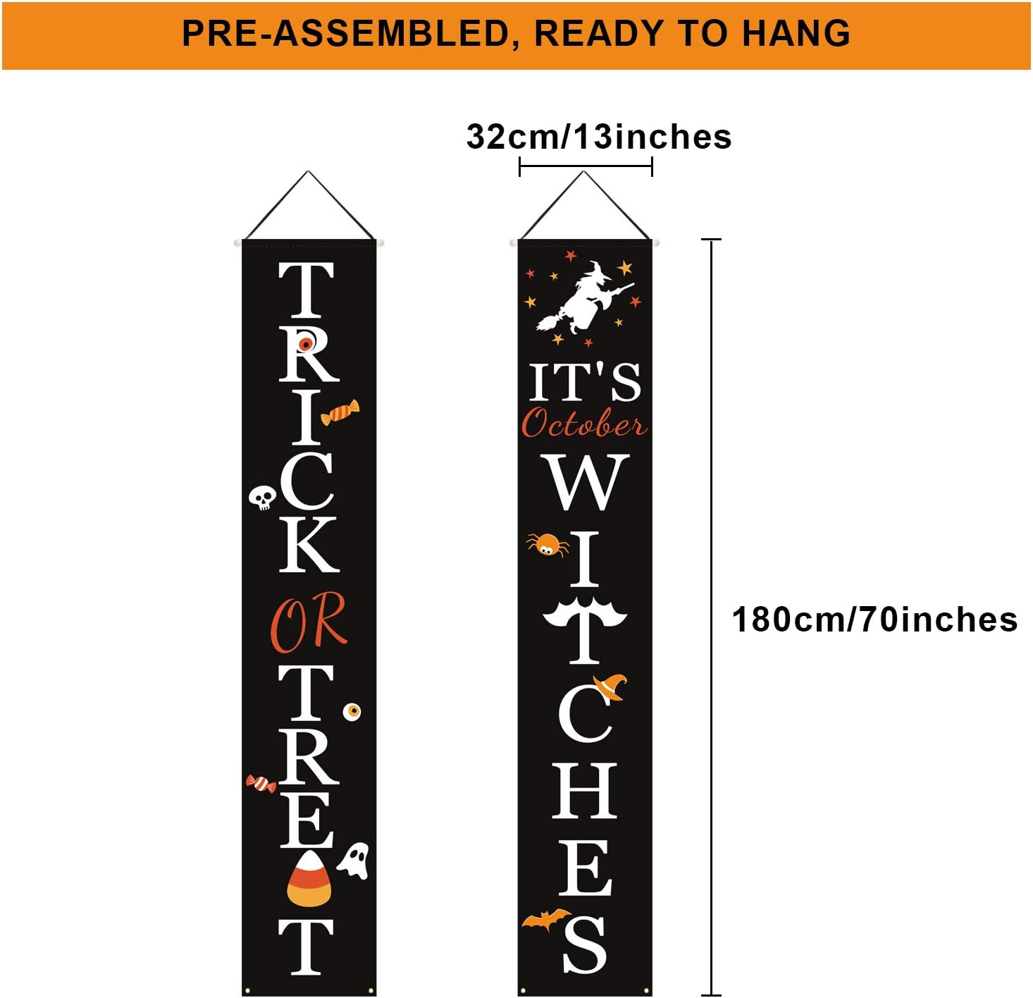 Halloween Decorations Outdoor | Trick or Treat & It's October Witches Halloween Signs for Front Door or Indoor Home Decor | Porch Decorations | Halloween Welcome Signs: Home & Kitchen