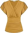 GRACE KARIN 2024 Womens Tops Summer Wrap Blouse V Neck Ruffle Sleeve Dressy Casual Top Ruched T-Shirts