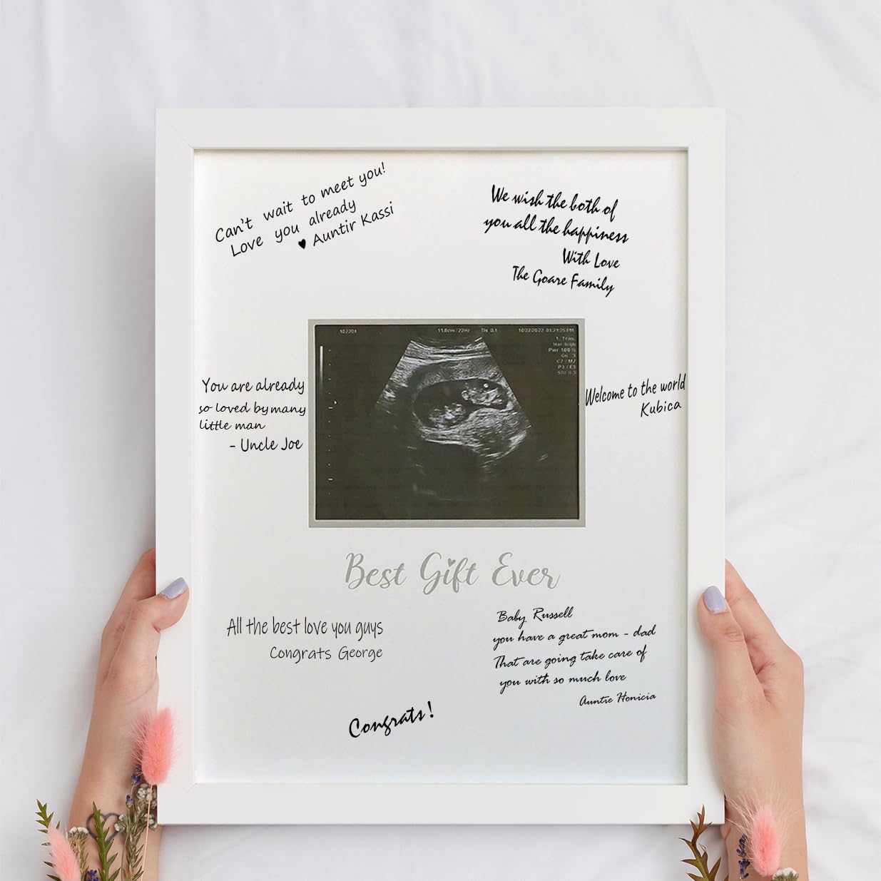 HAMUIERS Sonogram Signature Frame Guest Book, Ultrasound Picture Keepsake Frame, Baby Shower Guest Book Alternatives, Gift for Expecting Moms, White