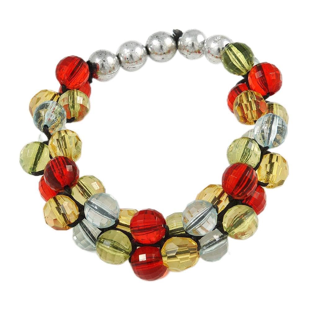 Avalaya Fancy Transparent/Red/Citrine Silver Acrylic Bead Flex Bracelet - 18cm L