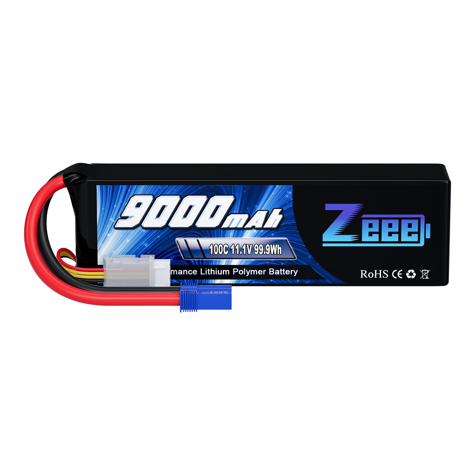 Zeee 3S 9000mAh Lipo Battery 11.1V 100C EC5 Connector with Metal Plates Soft Case RC Battery for RC Car Truck Tank Racing Hobby Models