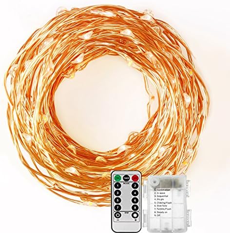 5M 16.4ft Waterproof Battery Operated 8 Mode Timed control Dimmable Copper Wire Firefly String Lights Warm White (16.4 feet 50 LEDs)