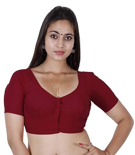 SGBE Women's Stitched Readymade cotton(Rubia) 2by2 Blouse, Plain Maroon Colour Color (36,Single)