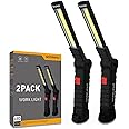 Working Light Portable, Rechargeable Work Lights with Magnetic Base Hanging Hook,360° Rotate 5 Modes,COB LED 800 Lumens Foldable Inspection Light for Car Repair, Grill and Outdoor Use(2pack)