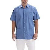 HOLCADA Mens Guayabera Shirts for Men Casual Short Sleeve Shirts with Snap Buttons and Four Pockets