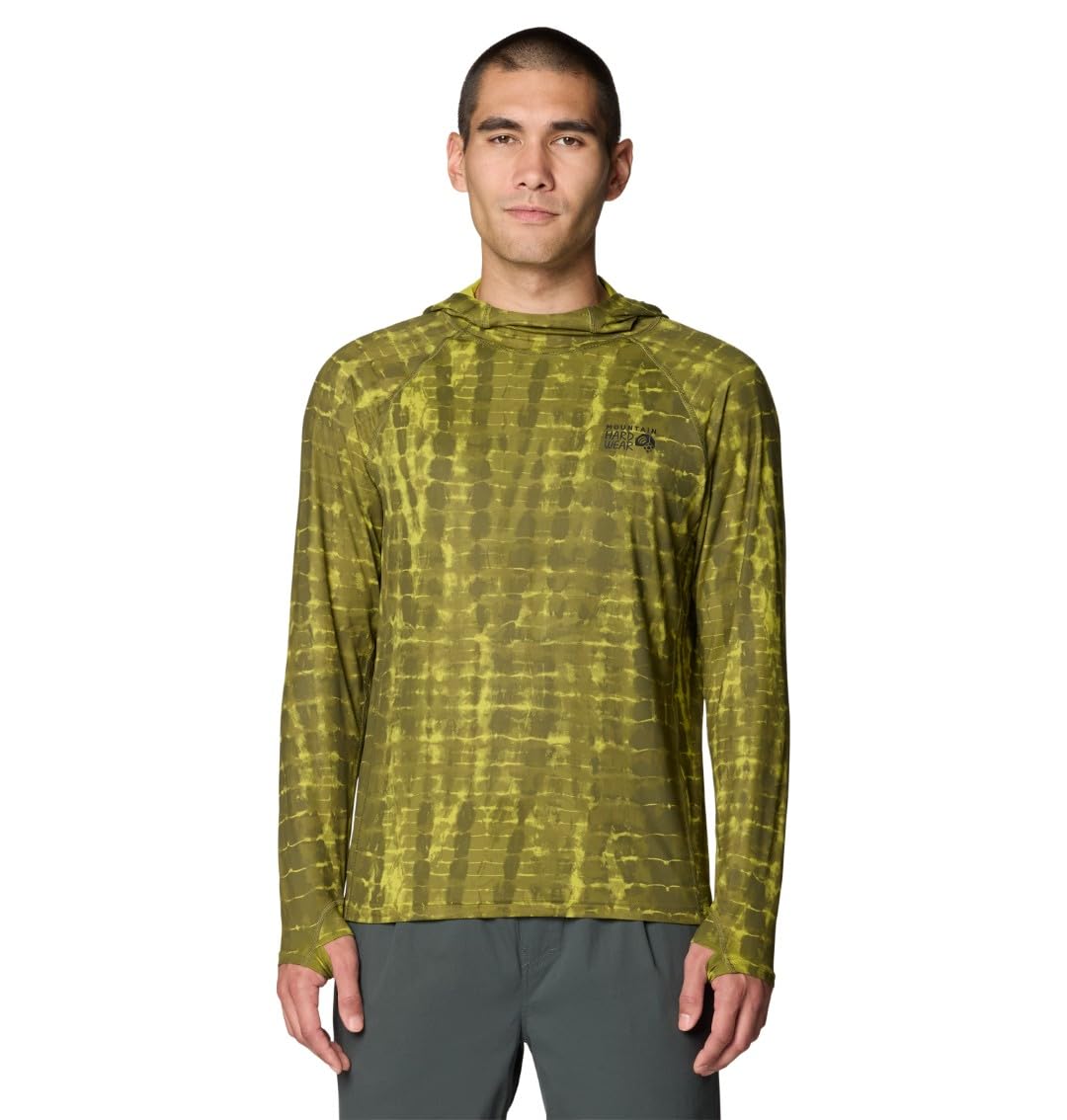 Mountain Hardwear Men’s Crater Lake Long Sleeve Hoody, Combat Green Prismatic Print, XX-Large