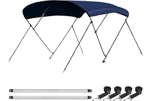 Leader Accessories 10 Colors 3 Bow 4 Bow Bimini Top Cover for Boat Includes 4 Straps 2 Rear Support Poles Mounting Hardwares Storage Boot with 1" Aluminum Frame
