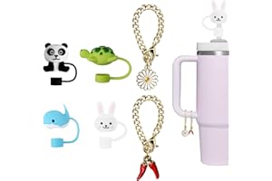 vuicci 4 PCS Straw Cover Cap and 2 PCS Charm Chains Accessories for Stanley 30oz/40oz Tumbler, Dust-Proof Straw Covers Cap Toppers for Stanley Cups 0.4 in/10mm Straws Accessories