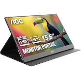 AOC 16" Portable Monitor FHD 60Hz USB-C IPS Ultra Slim Smart Cover 16T20 | 1920×1080 Computer Monitor, USB-C, Mini HDMI, Buil