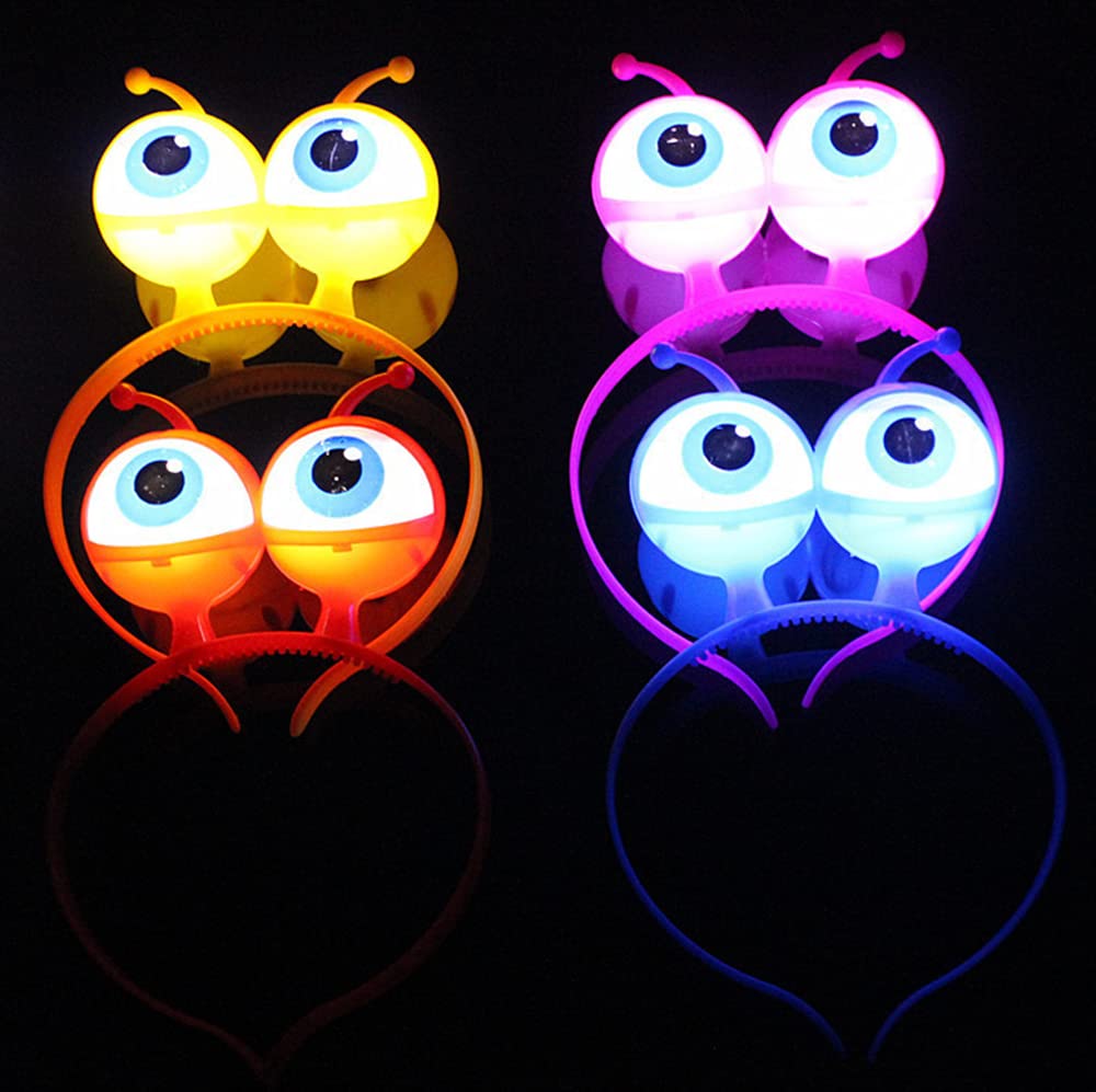 HULA LED Eye Ears Headband, Pack of 4 Flashing Party Headband with LED Light Colorful Eye Headdress