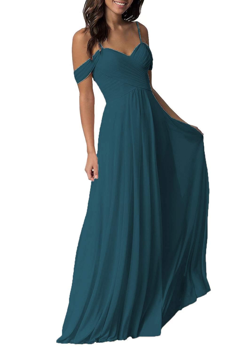 Bridesmaid Wedding Chiffon Pleated Shoulder Cold Long