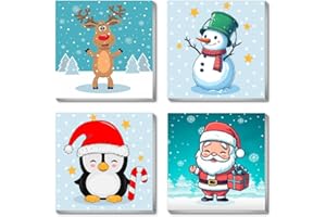 CLENDO 4 Pack Framed Paint by Number for Kids Age 8-12, Christmas Paint by Numbers Kit for Beginners, Easy Acrylic Watercolor Paint by Numbers Canvas Arts and Crafts for Wall Decor Gift (8x8in)