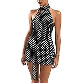 SOLY HUX Women's Polka Dots Mini Dress Backless Sleeveless Halter A Line Party Summer Dresses