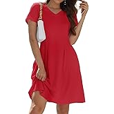 Alaster Queen Womens 2025 Casual Summer Dresses Flowing V Neck Mini Dress Short Sleeve T Shirts for Women with Pocket