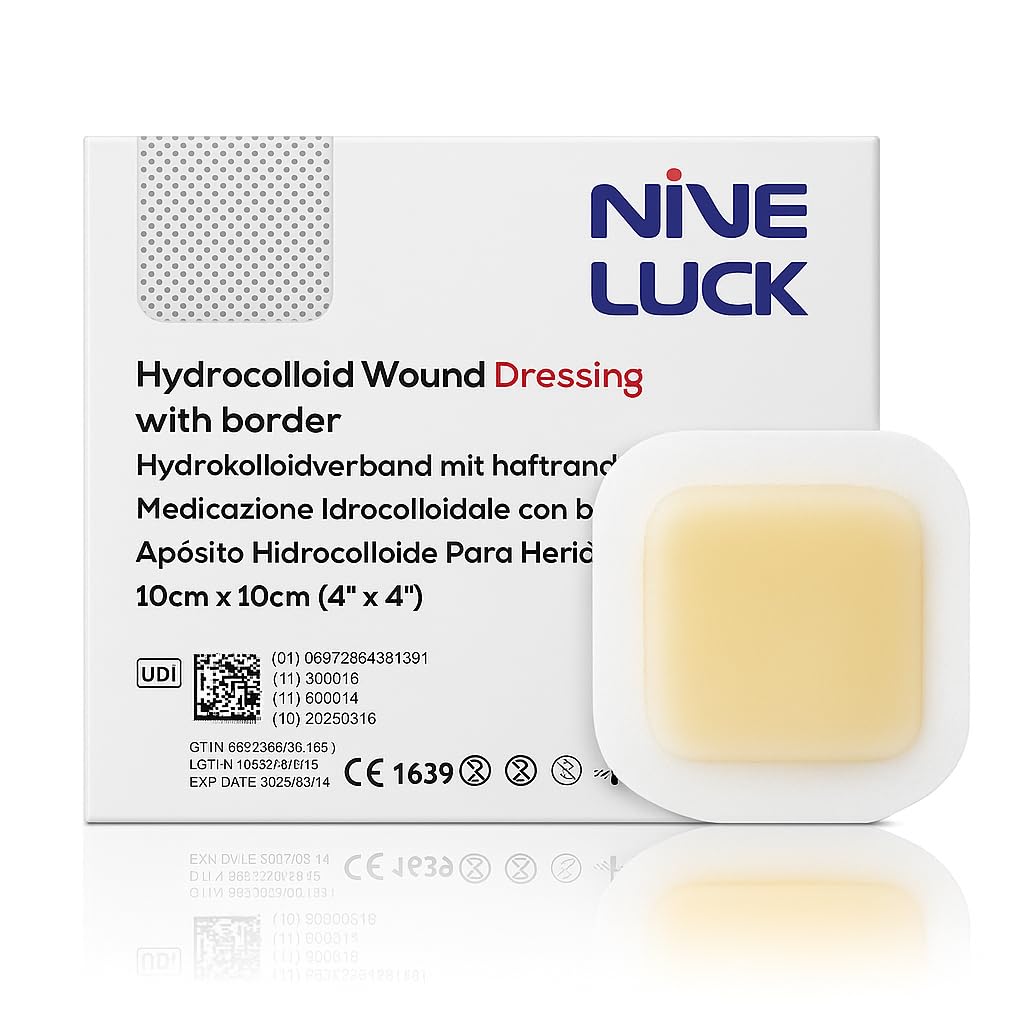 5pcs - 10cm x 10cm Hydrocolloid Wound Dressing Pads with Border, Sterile Waterproof Adhesive Bandages for Wounds, Cushioned Plasters for Wounds Cuts Scratches Burns Pressure Sores First Aid Supplies