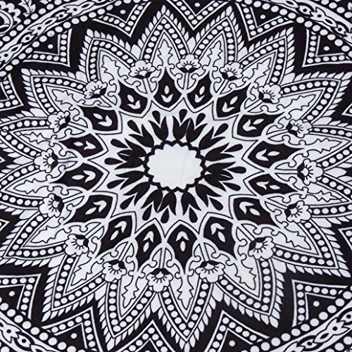 KMG Kimloog Round Pillow Cover, Decorative Mandala Pillow Sham, Indian Bohemian Ottoman Poufs, Outdoor Cushion Cover, Pom Pom (D) - Thumbnail 2
