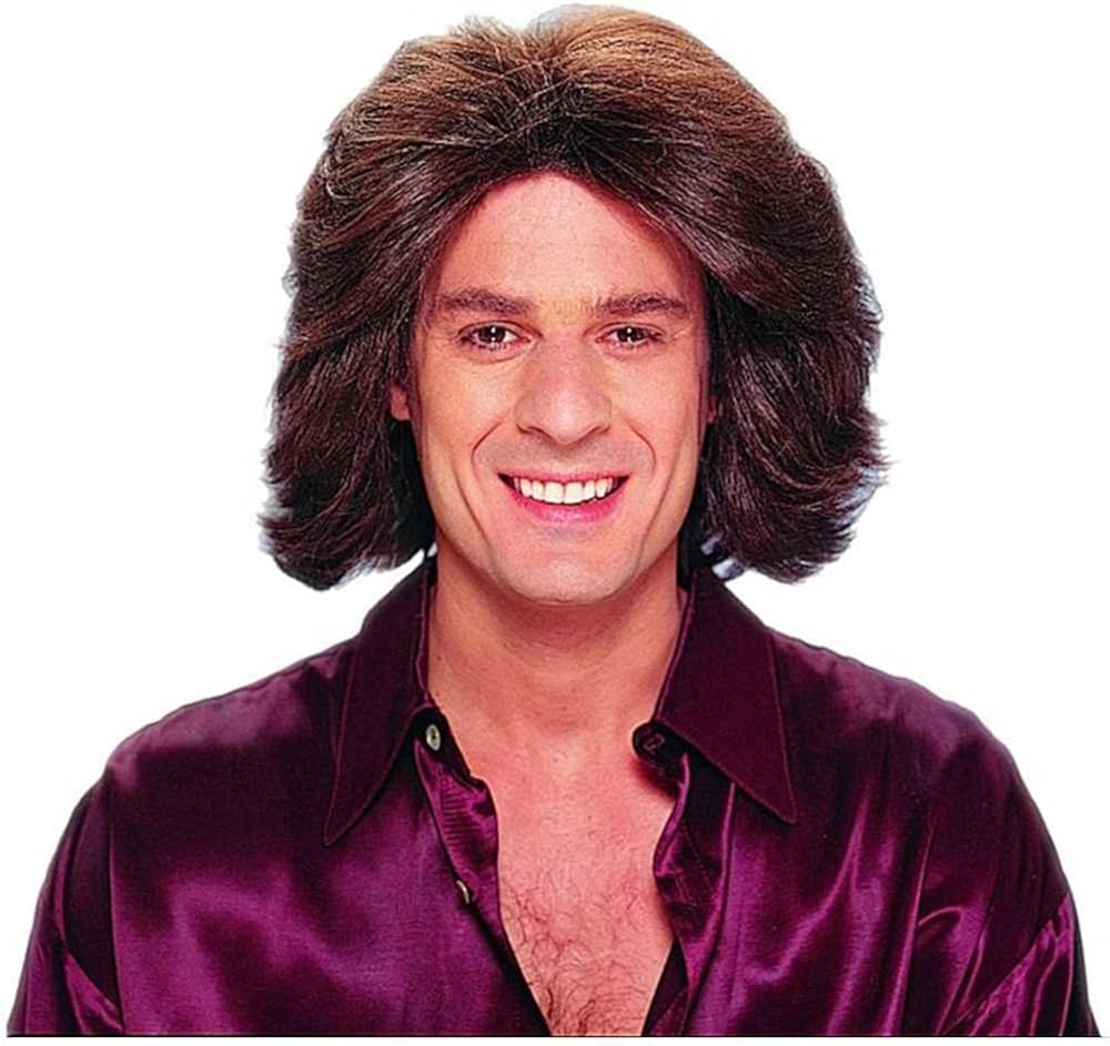 Amazon Com Feathered 70 S Male Wig In Brown Clothing