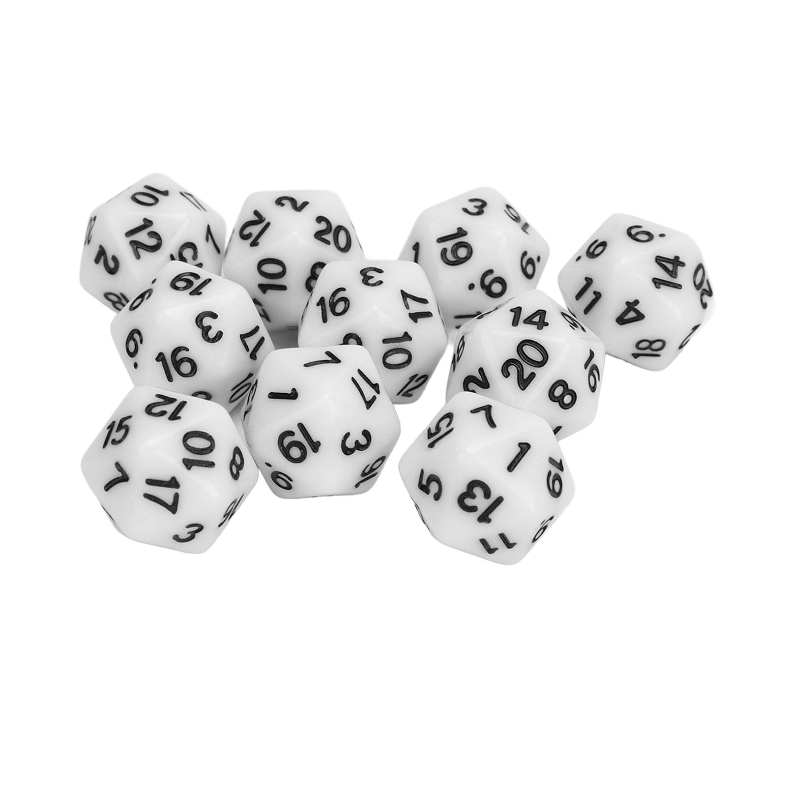 Polyhedral Dice Set 10PCS Lightweight Durable Plastic 20 Sided Role Playing Table Game Dice for Board Games Math Learning Classroom Activities (White)