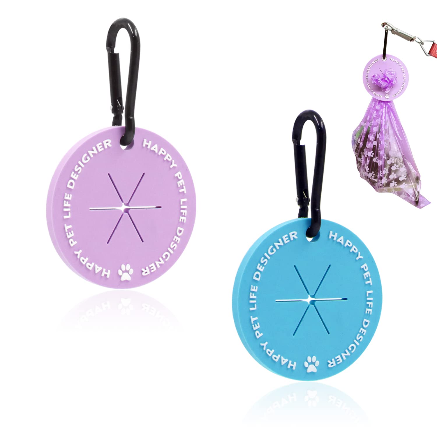 2 Colors Dog Poop Bag Holder, Waste Bag Holder with Carabiner Clip, Hands Free Poop Bag Carrier for Leash, Pet Waste Bag Dispenser for Dog Walking Accessory (Blue, Purple)