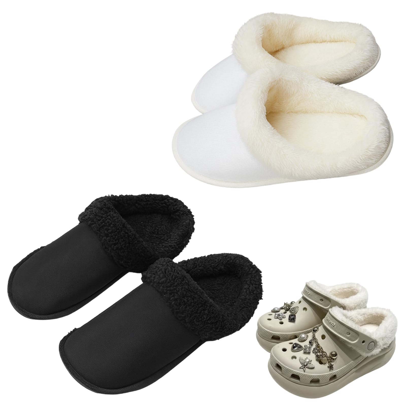 Photo 1 of 2 Pairs Winter Warm Replacement Fur pad, Removable and Washable,Warm and Cozy Shoe Liners for Indoor and Outdoor Use, Black and White, Size 8.5-9