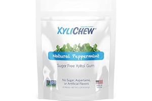Xylichew 100% Xylitol Chewing Gum - Non GMO, Non Aspartame, Gluten Free, and Sugar Free Gum - Natural Oral Care, Relieves Bad Breath and Dry Mouth - Peppermint, 50 Count