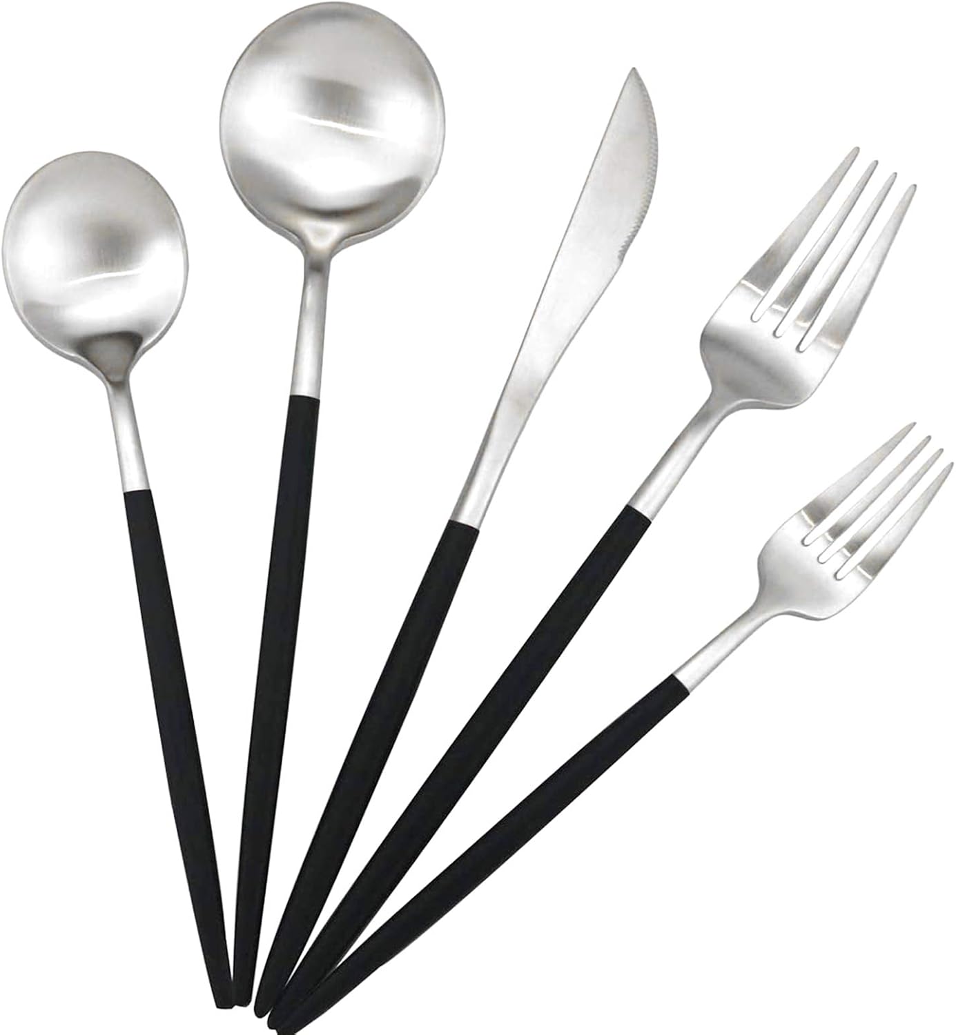 Black Handle Matte Silver Silverware Set, Gugrida 5Piece