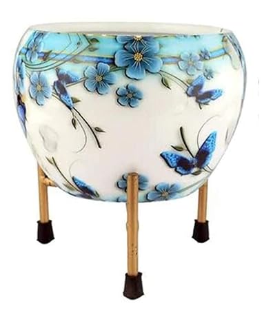 FaH Decorative Printed Metal pots with Stand for Indoor Plants -Designer Meena Flower planters for Living Room (Size: 6x6 inch)