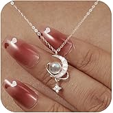LOVWIAN Crescent Moon Necklace Moon and Star Pendant Necklace for Women 925 Sterling Silver Crystal Moon Star Necklace Ramadan Moonstone Necklace CZ Birthstone Birthday Jewelry for Mom Wife Daughter