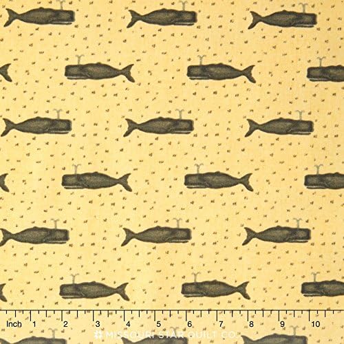 1/2 Yard - "Drift Away" Gray Whales on Sand Yellow Cotton Fabric - by Sue Schlabach (Great for Quilting, Sewing, Craft Projects, Quilt, Throw Pillows, &amp; More) 1/2 Yard X 44" Wide