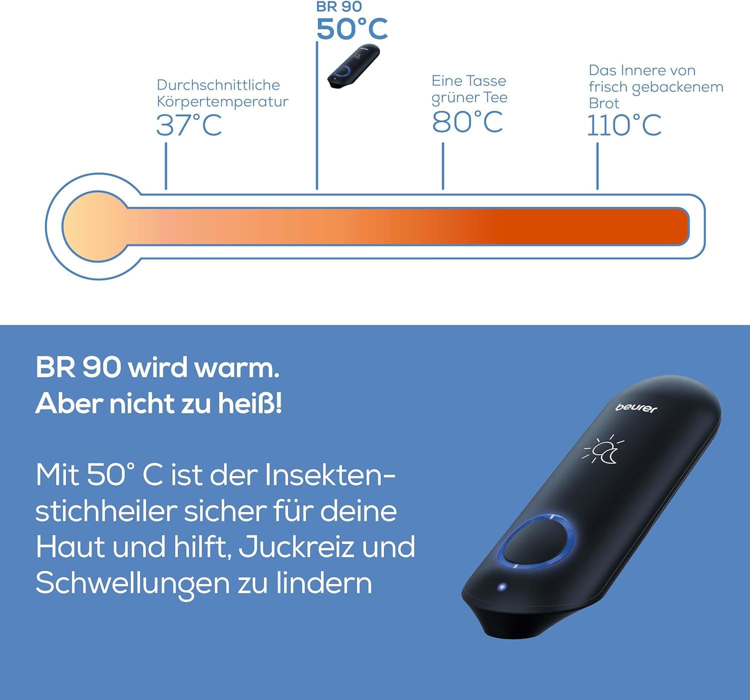 Beurer BR 90 Insektenstichheiler, Mückenstich Hitzestift zur Behandlung von Insektenstichen- und bissen, elektronischer Stichheiler ohne chemische Stoffe, zuschaltbares Licht zur Anwendung im Dunkeln