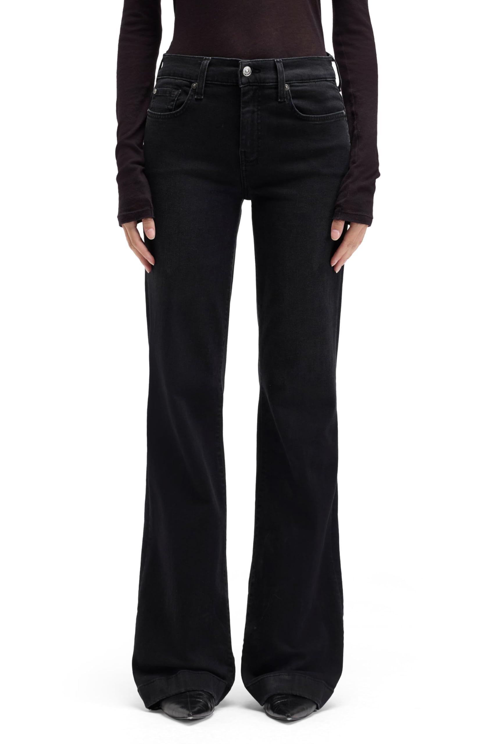 7 For All Mankind Women’s Dojo Tailorless Mid-Rise Full Length Wide Leg Jeans, Salem