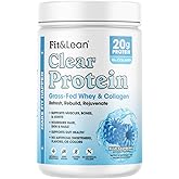 Fit & Lean Clear Protein Powder with Whey Isolate Protein and Collagen, Grass Fed, Muscle Recovery, Skin, Joints, GLP-1 Support, 0g Sugar, Blue Raspberry, 20 Servings